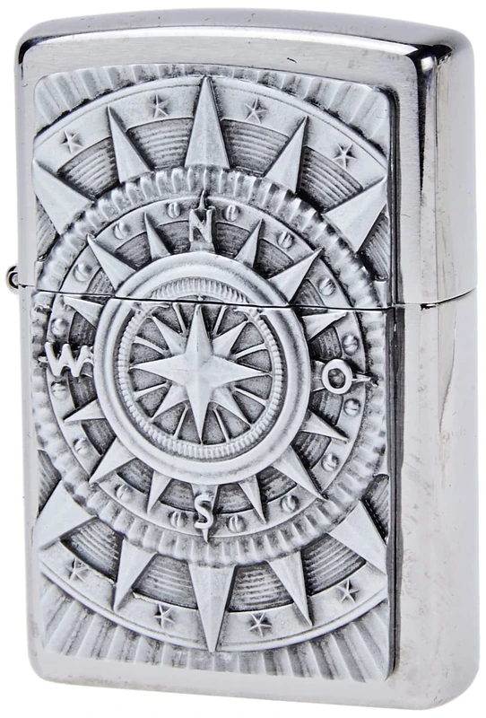 Zippo - Windproof Lighter, Compass, Brushed Chrome, Emblem, Refillable, Reusable, Windproof Design, Gift Box, Made in the USA