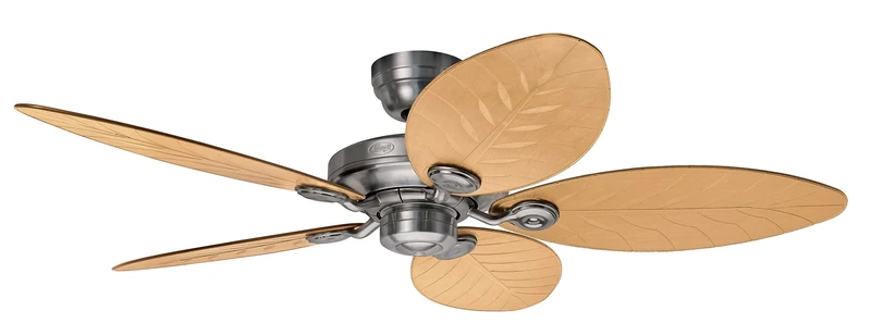 HUNTER FAN Outdoor Elements, 137 cm, Indoor and Outdoor Ceiling Fan with Pull Chain, Raw Aluminum Finish, 5 Reversible Blades in Natural Ruby Wicker, Ideal for Summer or Winter, Model 24325