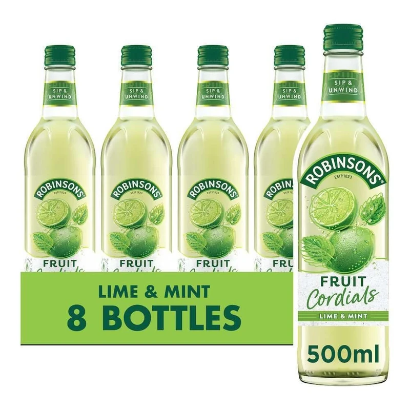 Robinsons Fruit Cordials Crushed Lime and Mint, 500 ml (Pack of 8)