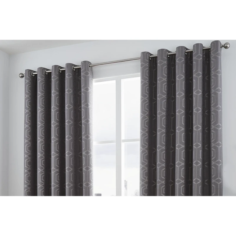 Curtina Camberwell Print Eyelet Lined Curtains, Graphite, 66 x 54 Inch