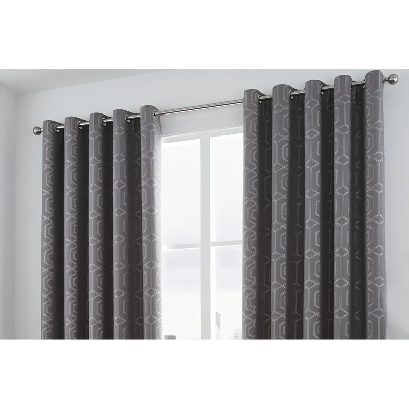 Curtina Camberwell Print Eyelet Lined Curtains, Graphite, 90 x 72 Inch