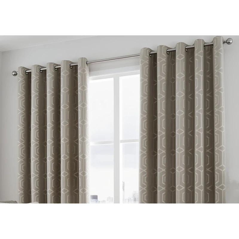 Curtina Camberwell Print Eyelet Lined Curtains, Stone, 66 x 90 Inch