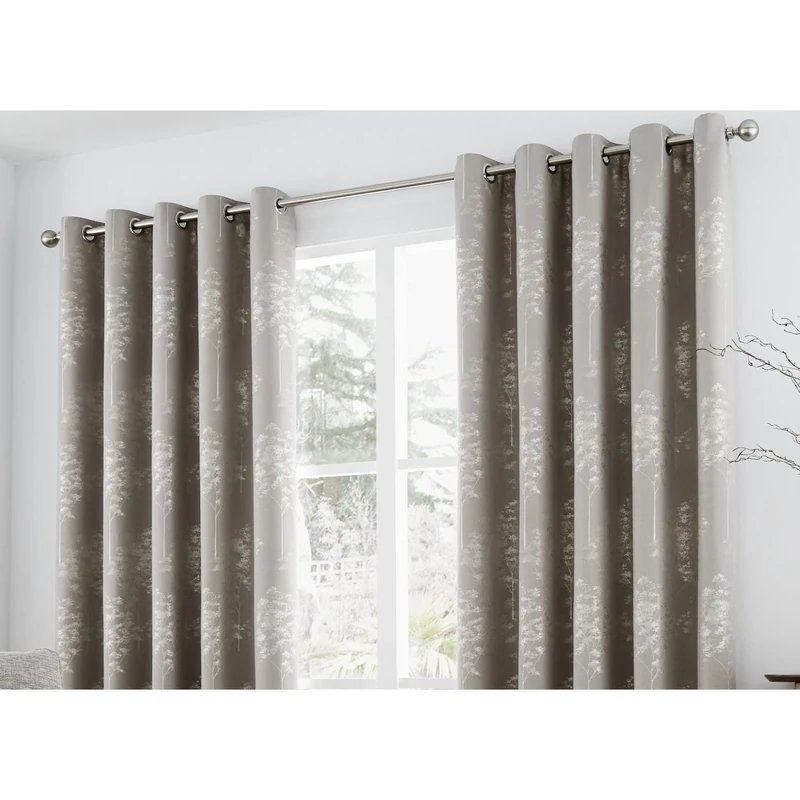 Curtina Elmwood Floral Print Eyelet Lined Curtains, Stone, 90 x 72 Inch