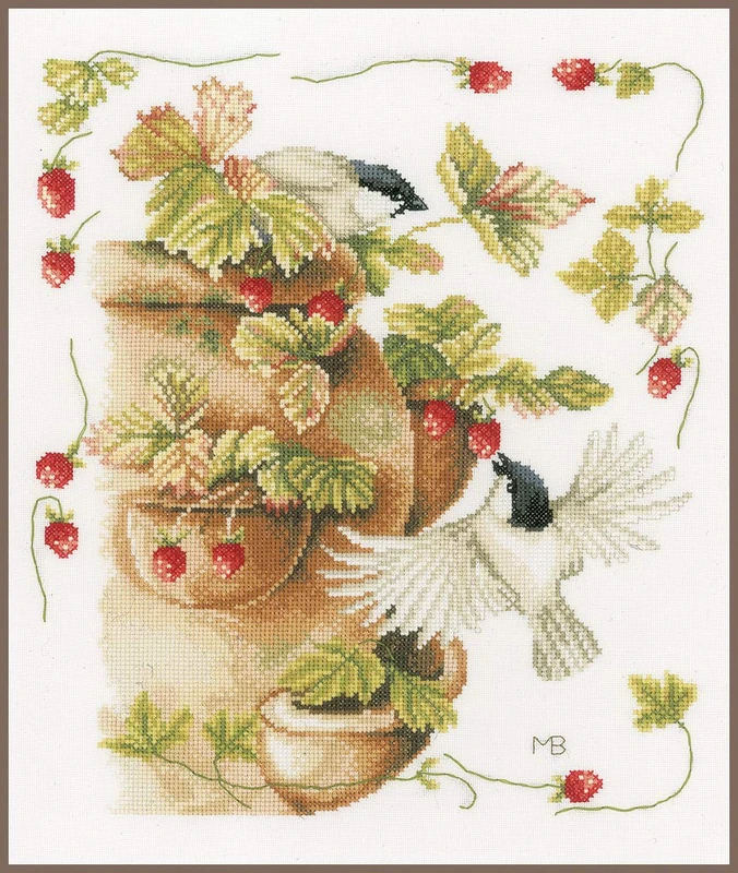 Lanarte Counted Cross Stitch Kit Strawberries & Birds (Evenweave), Fabric, Assorted, 32 x 22.5 x 2 cm - Image 1