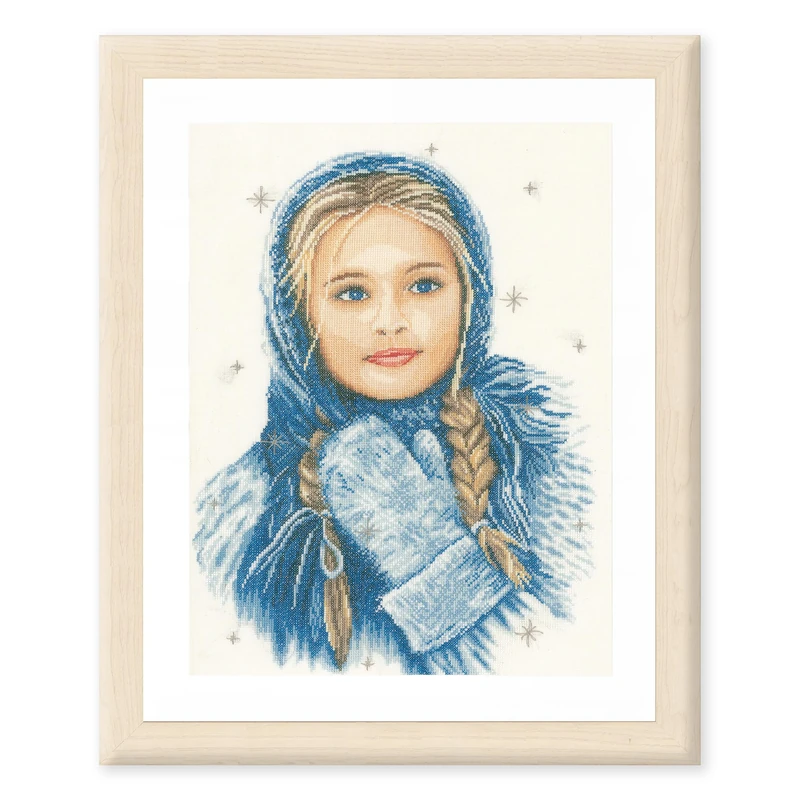 Lanarte Counted Cross Stitch Kit Winter Girl (Linen), Fabric, Assorted, 32 x 22.5 x 2 cm