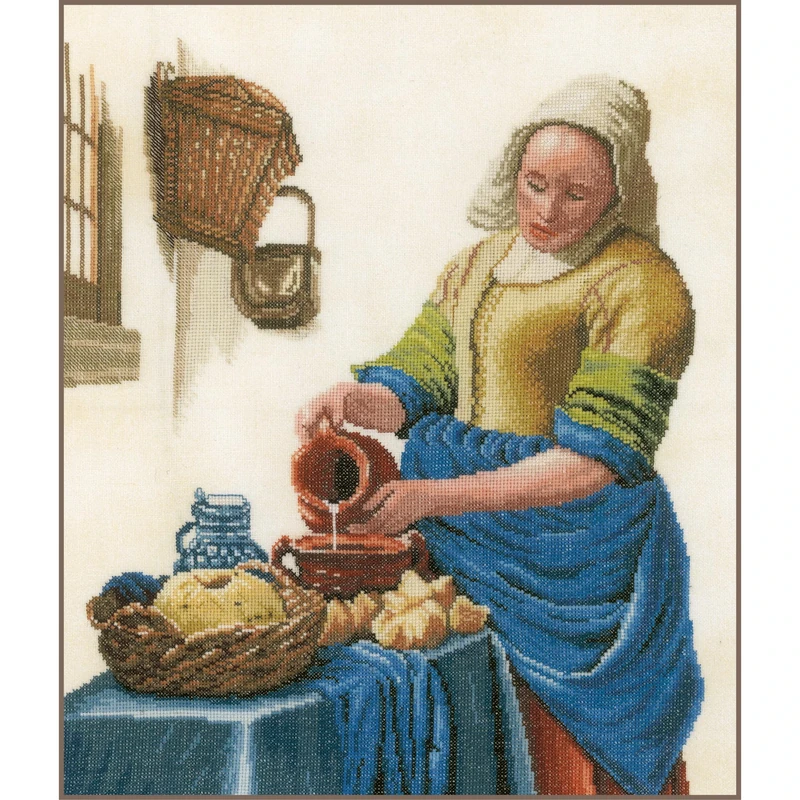 Lanarte Counted Cross Stitch Kit Milk Lady (Linen), Fabric, Assorted, 32 x 22.5 x 2 cm