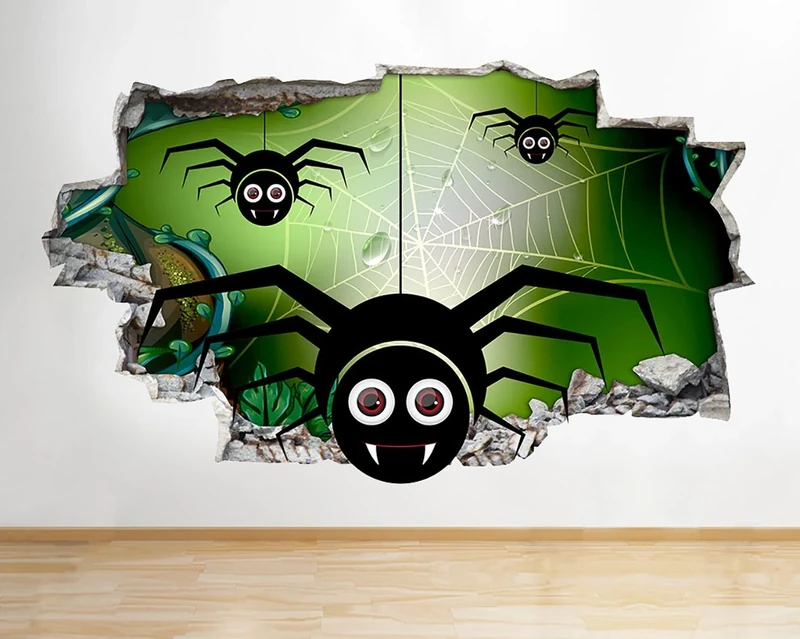 G653 Spider Cartoon Web Boys Kids Smashed Wall Decal 3D Art Stickers Vinyl RoomKids Bedroom Baby Nursery Cool Livingroom Hall Boys Girls