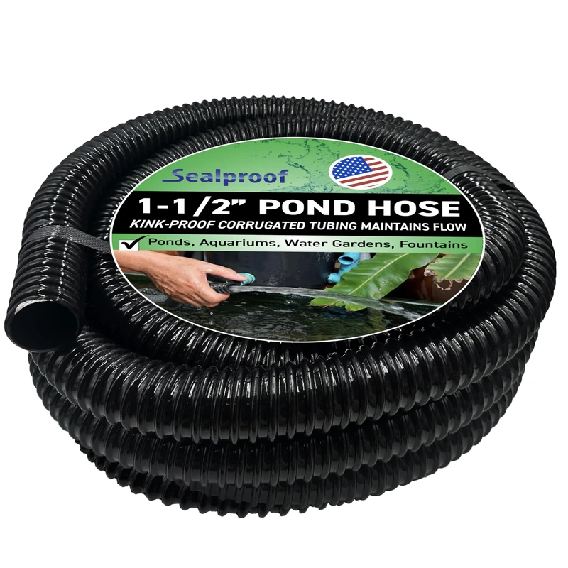 Sealproof Kinkproof 1-1/2" Dia Waterfall, Pond Tubing, 1-1/2-Inch ID, 20 FT, Black Corrugated PVC Strong Flexible Tubing, Made in USA - Image 1