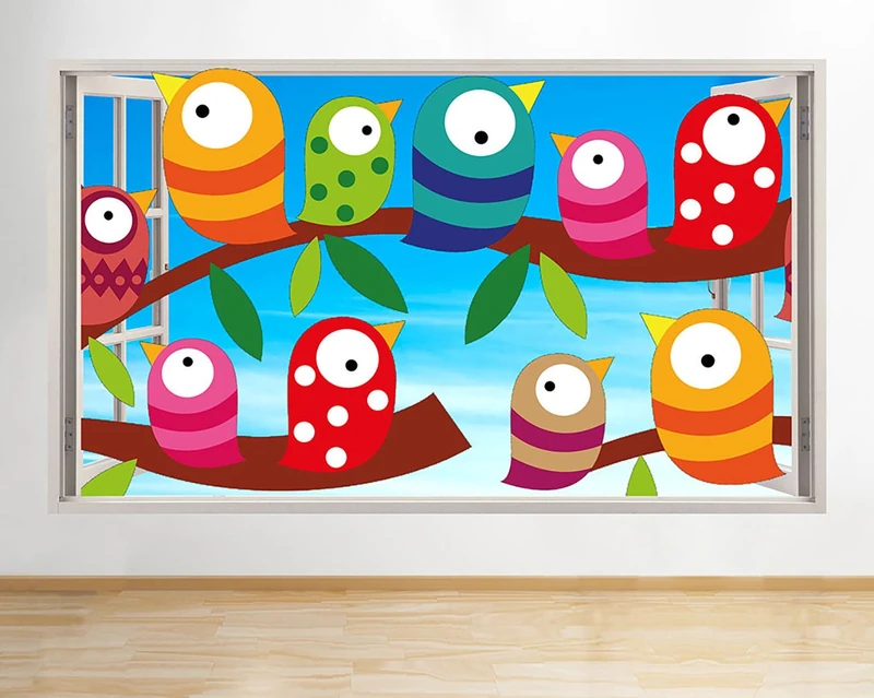 G573 Cartoon Birds Branch Kids Baby Window Wall Decal 3D Art Stickers Vinyl RoomKids Bedroom Baby Nursery Cool Livingroom Hall Boys Girls