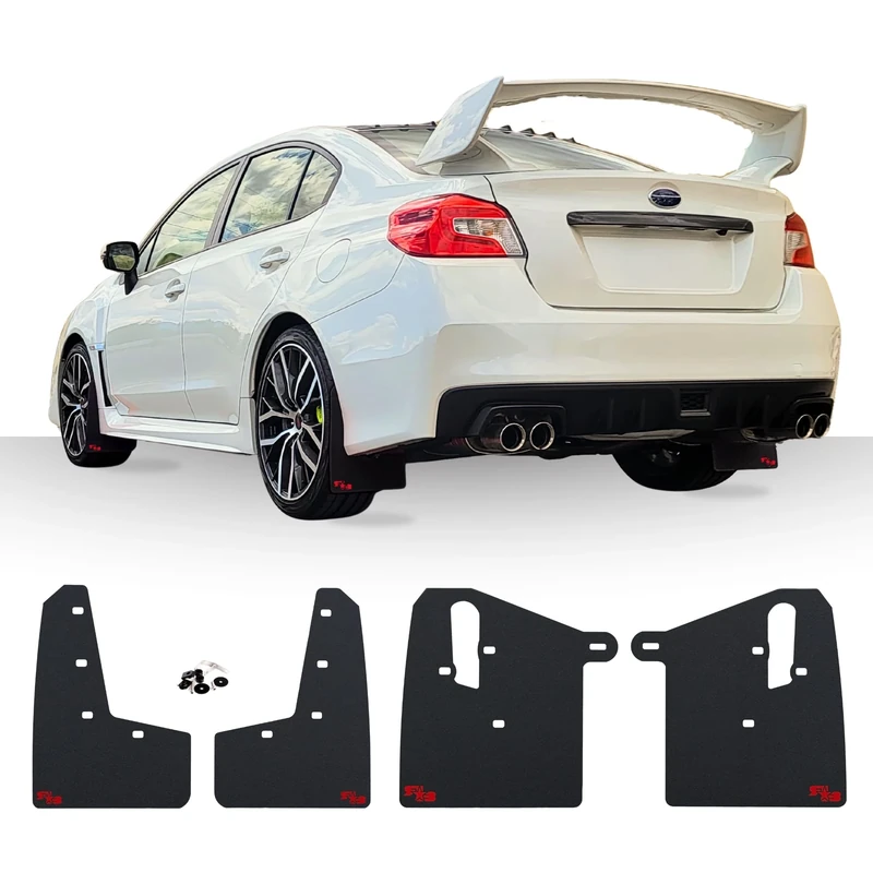 RokBlokz Mud Flaps for 2015-2021 Subaru WRX STI - Multiple Colors Available - Mud Guards are Custom Cut and Fit - Includes All Mounting Hardware (Black with Red Logo, Original)