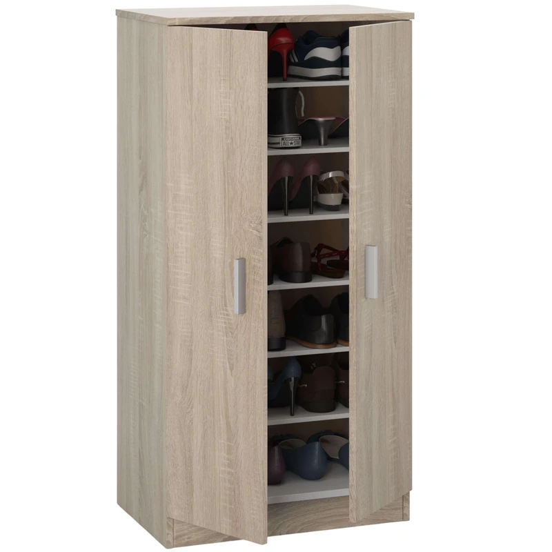 Shoe Cabinet Two Doors, Auxiliary Unit, Basic Model, Finished in Canadian Oak, Measurements: 55 cm (Width) x 108 cm (Height) x 36 cm (Depth)