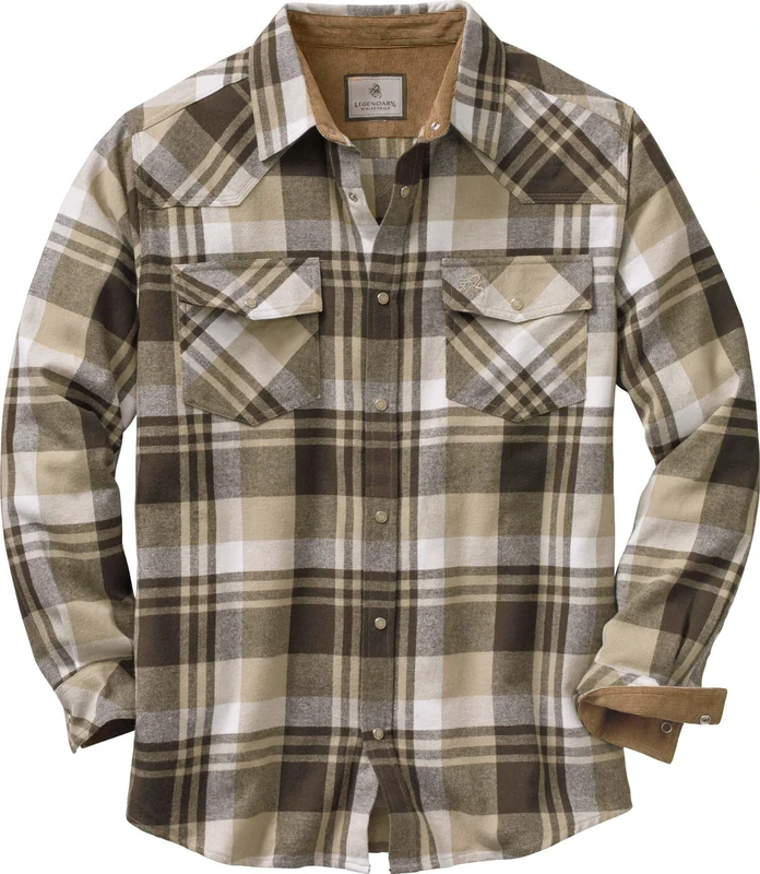Legendary Whitetails Men's Shotgun Western Flannel Shirt, Tobacco Range Plaid, Large Tall