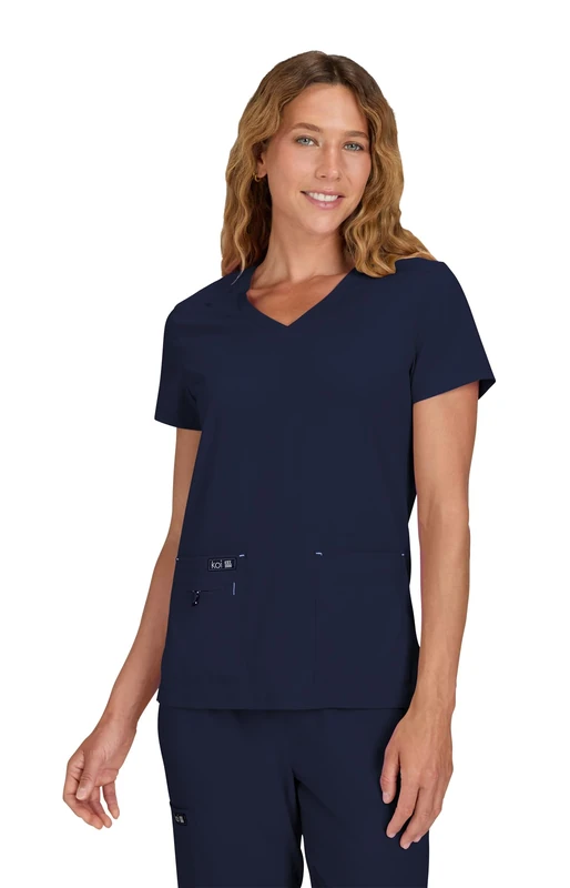 KOI Basics Women's Becca V-Neck Solid Scrub Top Small Royal - Image 1
