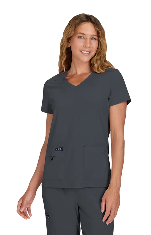 KOI Basics Women's Becca V-Neck Solid Scrub Top Small Charcoal