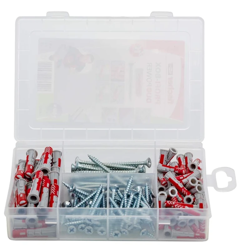 Fischer 538622 Plug Set, Profibox Duopower and Screw Plug Set, Red, Grey, Set of 160 Pieces