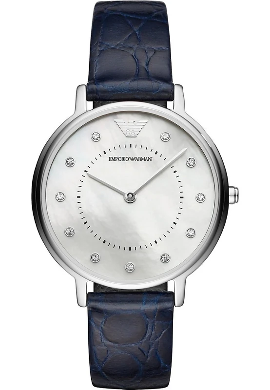 Emporio Armani Watch for Women, Two Hand Movement, 32 mm Silver Stainless Steel Case with a Leather Strap, AR11095