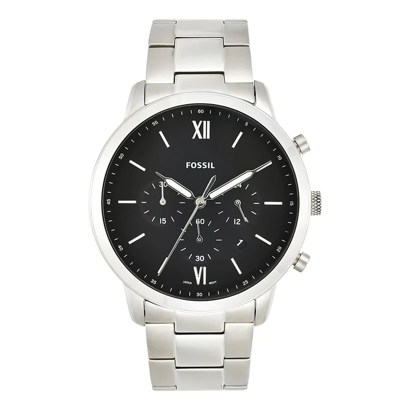 Fossil Watch for Men Neutra, Quartz Chronograph Movement, 44 mm Silver Stainless Steel Case with a Stainless Steel Strap, FS5384