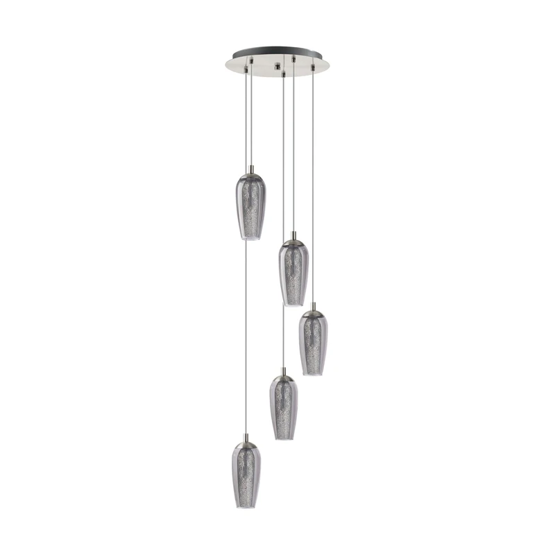 EGLO Farsala Pendant Light 5 Bulbs Metal Smoked Glass Granilla Crystals Dining Table Lamp in Nickel Matt Black Transparent Living Room Lamp Hanging G9 Socket
