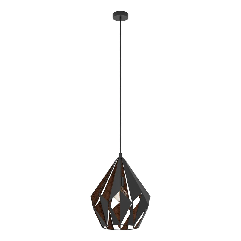 Eglo Carlton 1 Vintage Pendant Light, Retro Black and Copper-Coloured Steel Hanging Light, E27 Socket, Ø 38.5 cm/15.1 inches