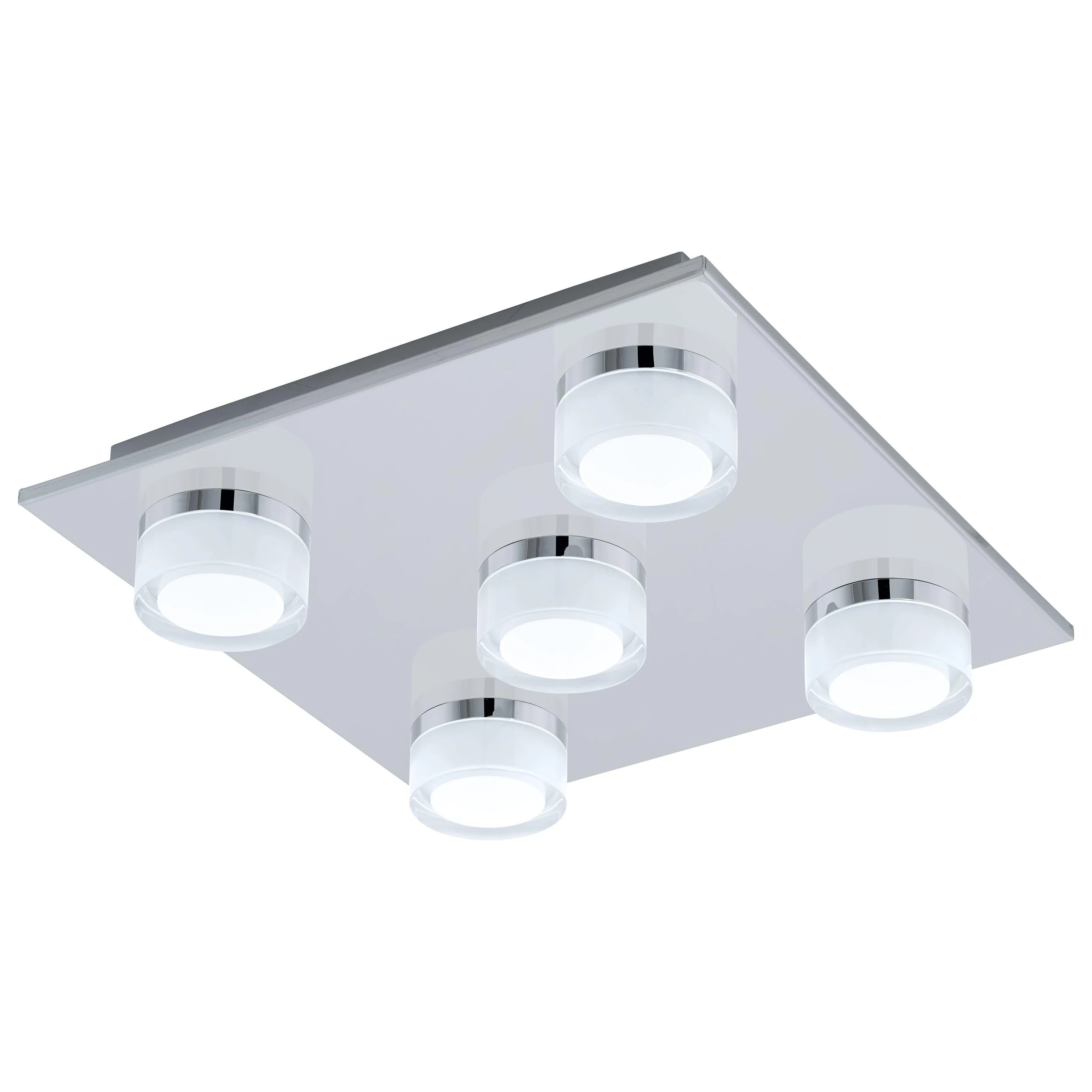 Eglo LED Ceiling Light Romendo 1, 5-Light Ceiling lamp Bathroom dimmable, Bathroom Light Made of Metal in Chrome, Plastic, LED Moisture-Proof lamp Warm White, IP44, L x W 32 cm