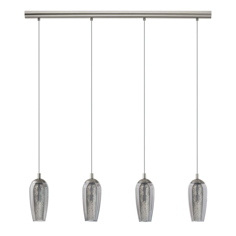 Eglo LED Pendant Light Farsala, 4-Light Hanging Lamp, Metal Pendant with Smoke Glass and Granille Crystals, Dining Table Light in Matte Nickel, Black Transparent, Living Room Hanging Lamp, G9 Socket
