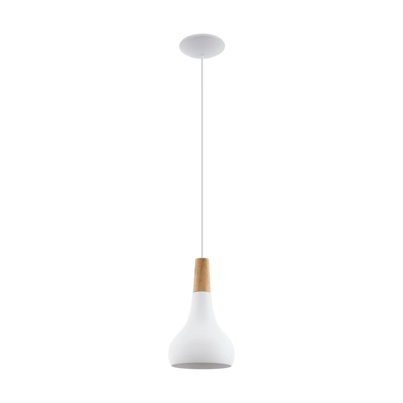 Eglo Pendant Lamp Sabinar, 1-Light Pendant, Hanging lamp Made of Steel and Wood, Colour: White, Brown, Fitting: E27, Ø: 18 cm