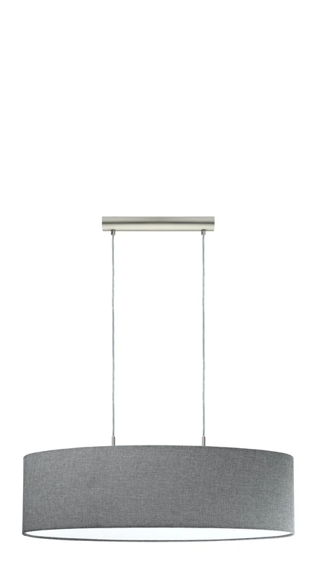 EGLO Pasteri Pendant Lamp, 2-Bulb Textile Pendant Light, Oval Pendant Light Made of Steel and Fabric, Matt Nickel, Grey, E27 Socket, L 75 cm