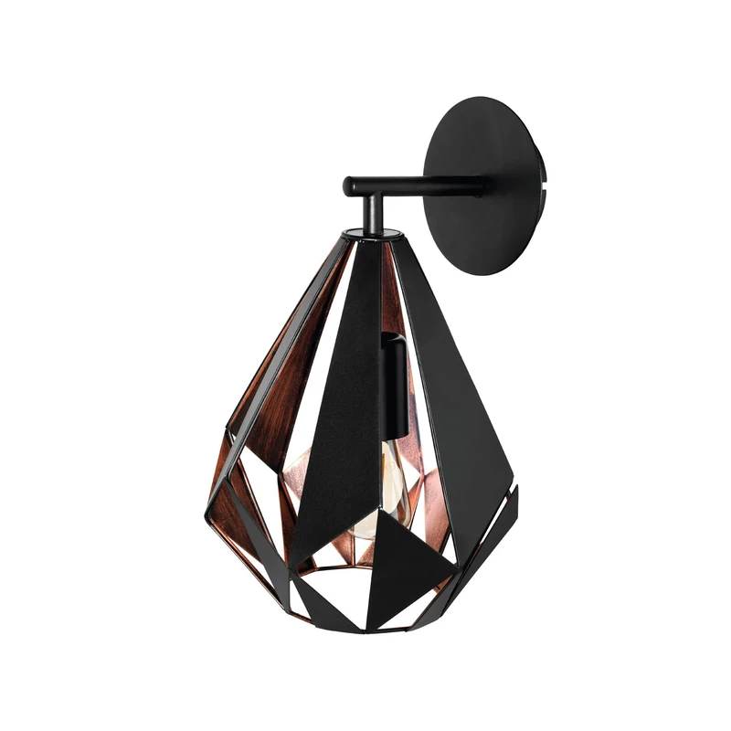 Eglo Wall Lamp Carlton 1, Vintage Wall Light, Metal Wall Lighting in Black and Copper, E27 Socket