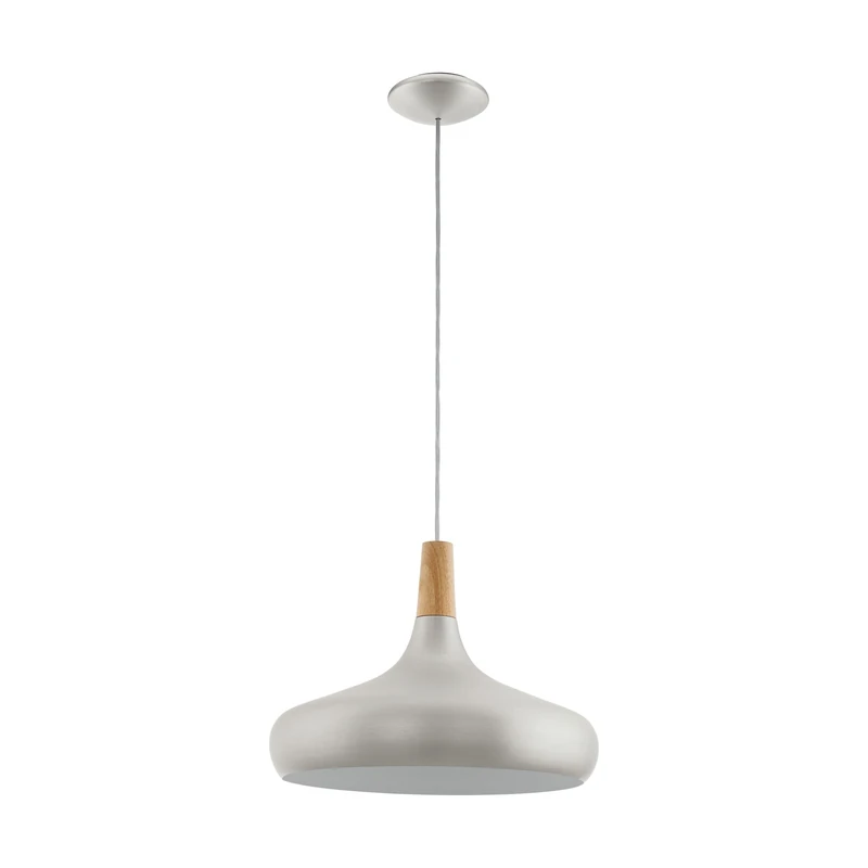 Eglo Pendant Lamp Sabinar, 1-Light Pendant, Hanging lamp Made of Steel and Wood, Colour: Brushed Silver, Brown, Socket: E27, Ø: 40 cm
