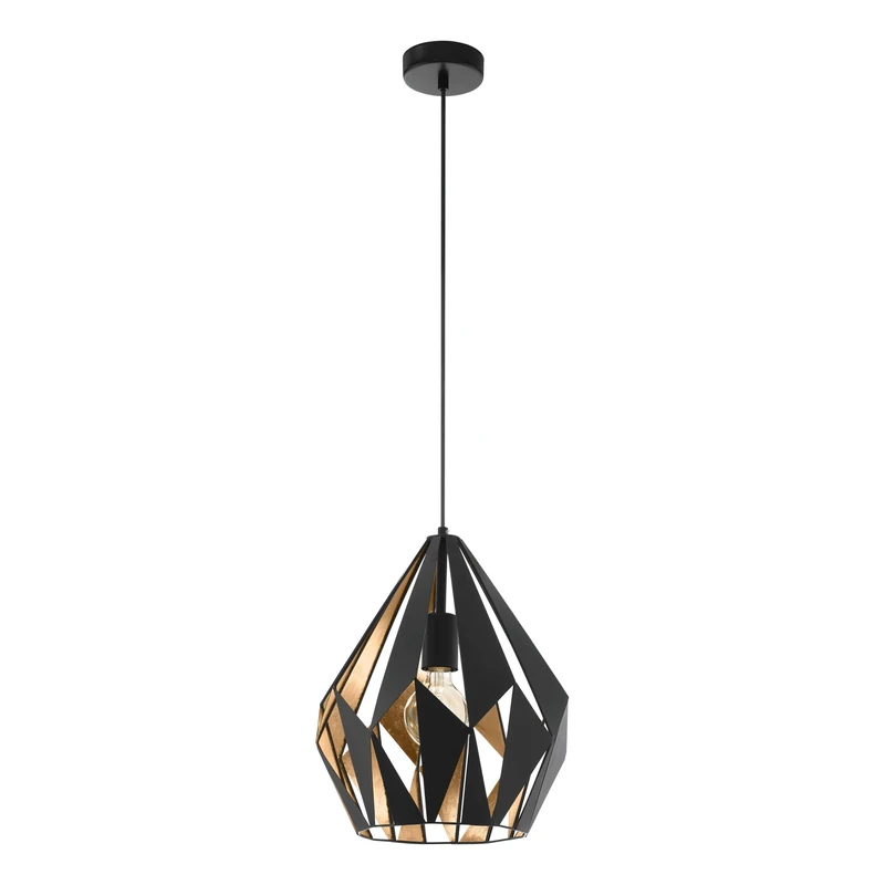 Eglo Carlton 1 Vintage Pendant Lamp, Retro Hanging Light in Black and Gold Steel, E27 Socket, Ø 31 cm (12.2")