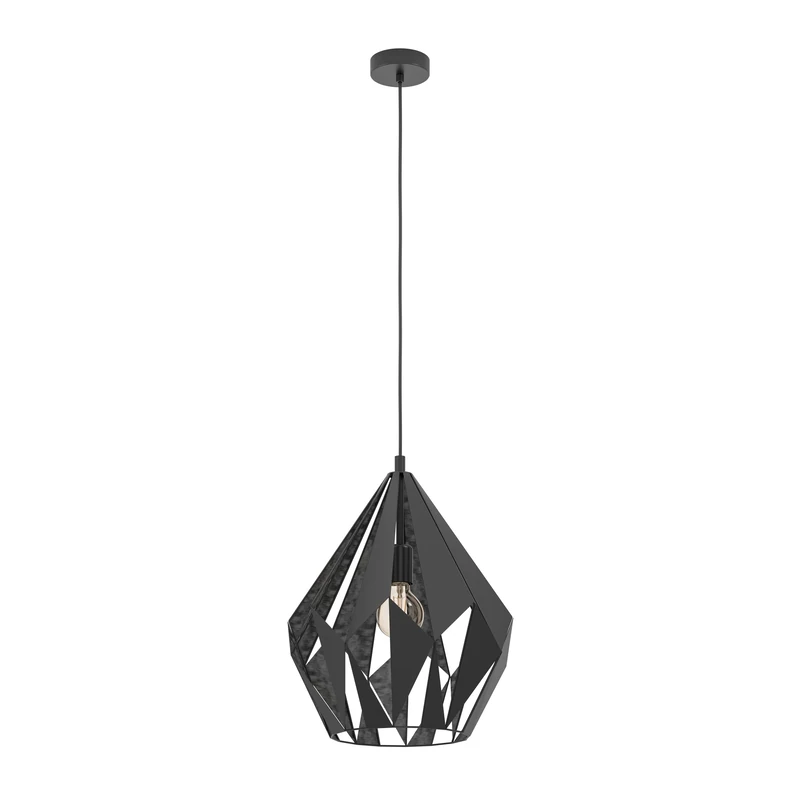 EGLO Carlton 1 Pendant Lamp, 1-Bulb Vintage Pendant Light, Retro Pendant Lamp Made of Steel, Colour: Black, Silver, Socket: E27, Diameter 38.5 cm