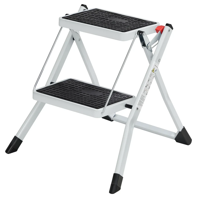 SONGMICS GSL02WT 2-Step Folding Steel Ladder - 150kg Capacity, White