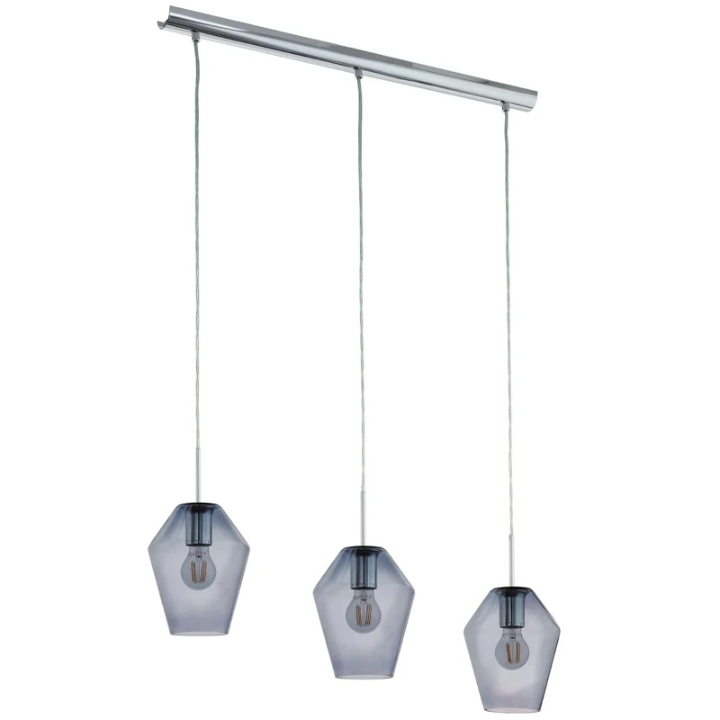 EGLO Pendant lighting Murmillo, 3 bulb ceiling light fitting made of steel in chrome and smoked glass, hanging lamp for dining table and living room, E27 socket