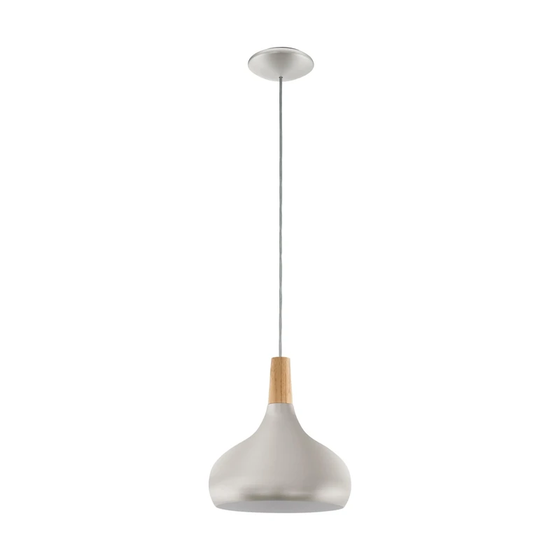 Eglo Pendant Lamp Sabinar, Single-Flame Pendant Light, Hanging lamp Made of Steel and Wood, Colour: Brushed Silver, Brown, Socket: E27, Ø: 28 cm