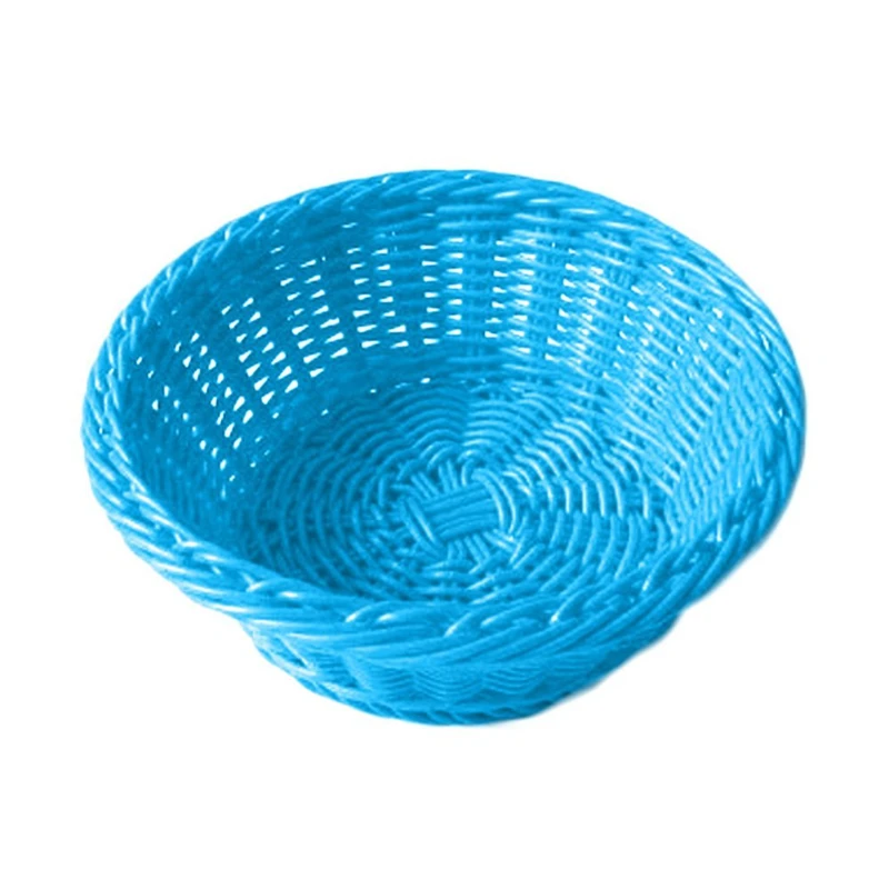 Round Baskets Imitation Wicker Ø 20X8 Cm Turquoise Blue Pp - 12 Units