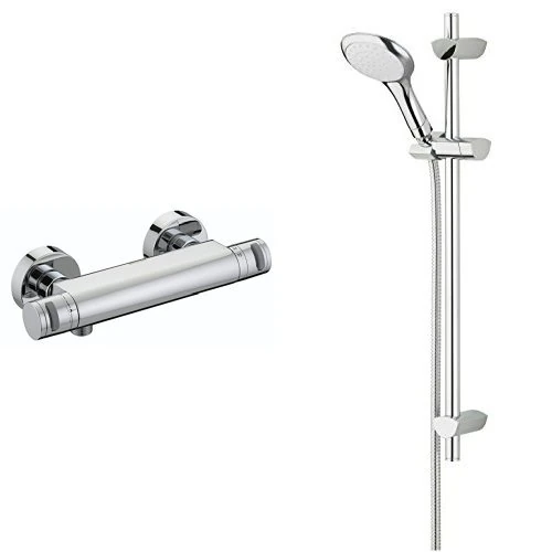 Bristan AR2 SHXVOFF C Artisan Thermostatic Bar Shower Valve and Fast Fit Connections with Bristan EVC KIT01 2M C EVO Shower Kit with Rub Clean Handset