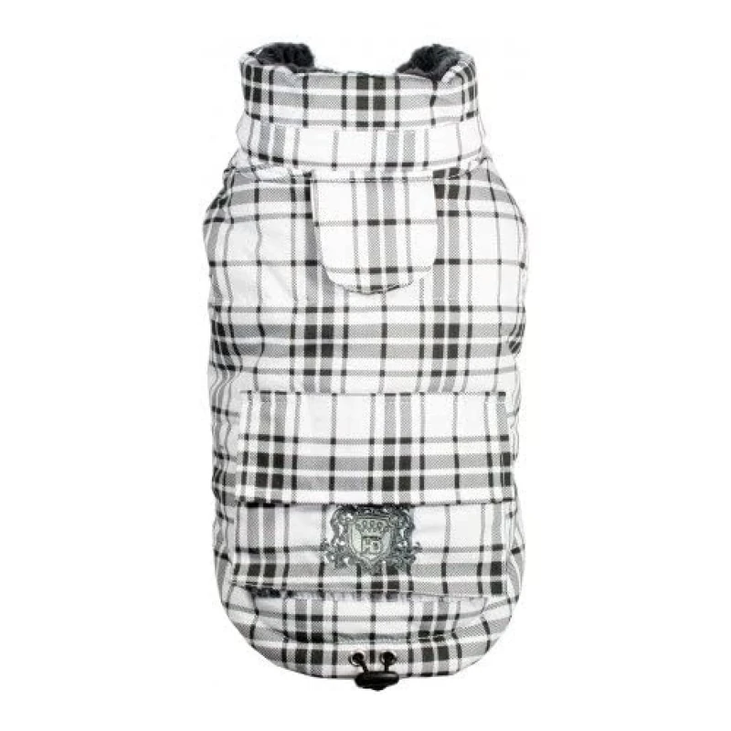 Hip Doggie HD-5PDSW Plaid Puffer Vest Dog Coat, M, White