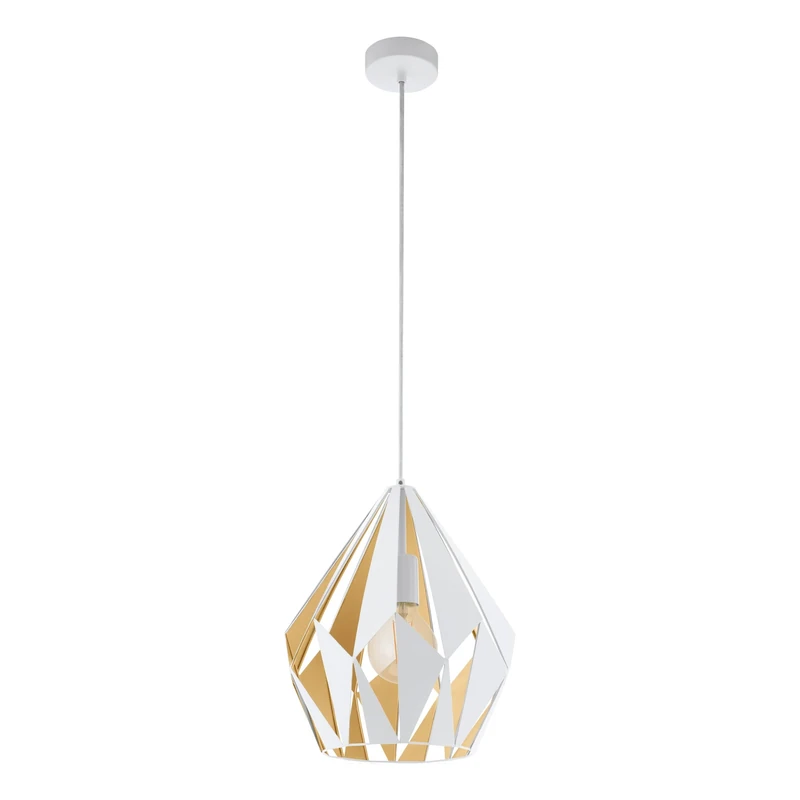 Eglo Carlton 1 Vintage Pendant Lamp, Retro White and Honey Gold Steel Hanging Light, E27 Socket, Ø 31 cm (12.2")