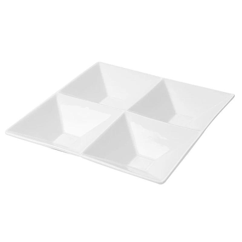Square Plates 4 Compartments 24X24 Cm White Porcelain - 4 Units - Image 1