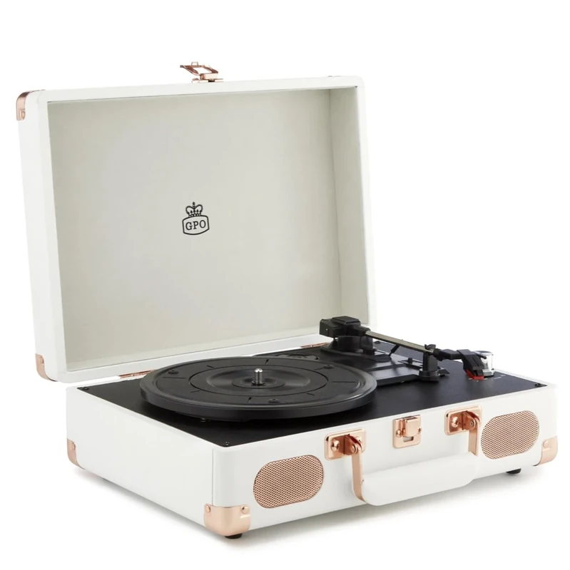 GPO Soho Retro Briefcase Style 3 Speed Turntable- White - Image 1