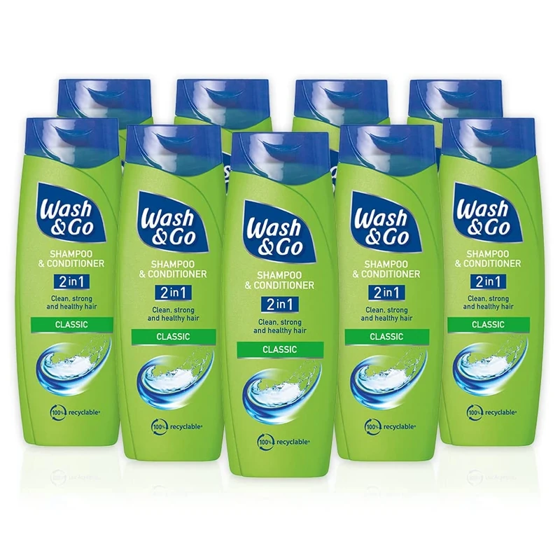 Wash & Go Classic 2 in 1 Shampoo & Conditioner, Men's Hair Shampoo, For All Hair Types, Bulk Pack x 9 bottles