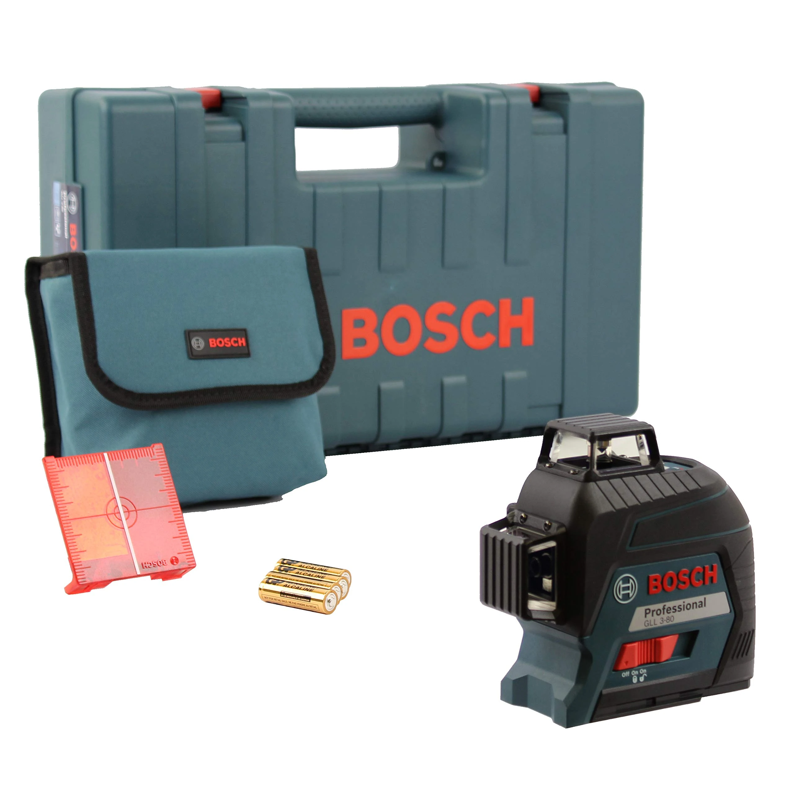 Bosch Professional Laser Level GLL 3-80 (red laser, interior, working range: up to 30m, 4x battery, AA, in carrying case)