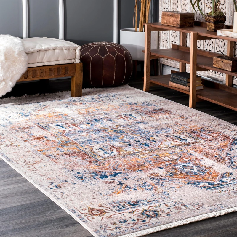 nuLOOM Harriet Vintage Medallion Fringe Area Rug - 3x5 Accent Rug Traditional Ivory/Multicolor Rugs for Living Room Bedroom Dining Room Entryway Kitchen