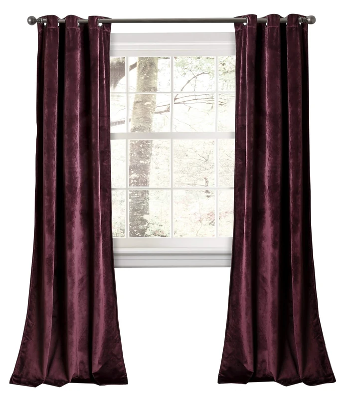 Lush Decor Prima Velvet Curtains Color Block Room Darkening Window Set for Living, Dining, Bedroom, 84 in L Panel Pair, Plum