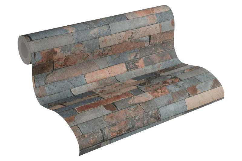 A.S. Creation 35582-3 Best of Wood and Stone Realistic Brick Design Wallpaper, Terracotta/Grey