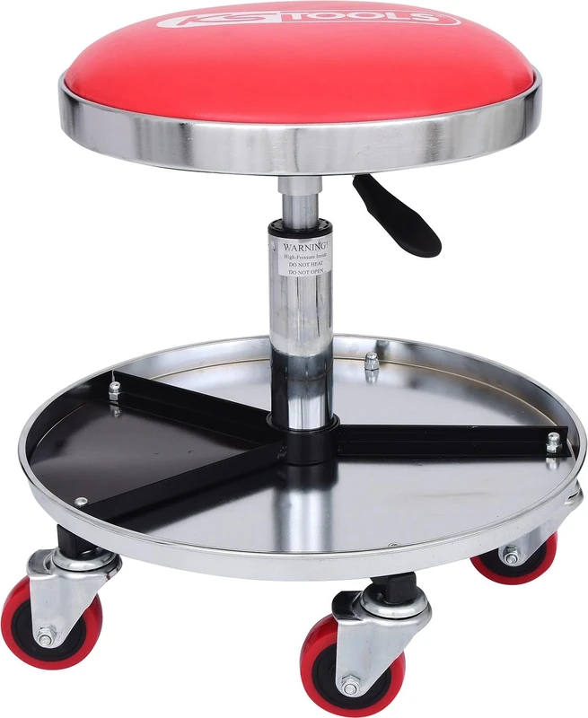 KS Tools 44-56 500.8004 Mobile and Height-Adjustable Workshop Stool with Storage Level for Storage of Tools, Hydraulic Height Adjustment 44-56 cm, Maximum Load 135 kg