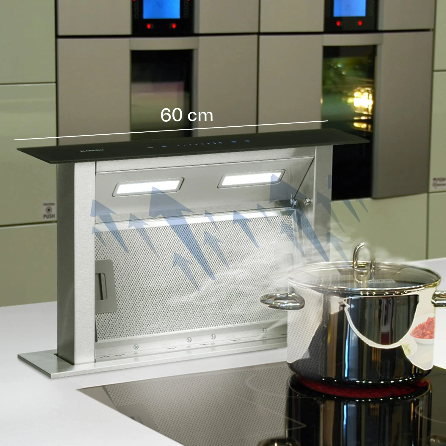 KLARSTEIN Downdraft Cooker Hoods, Extractor Fan for Kitchen, 430m³/h Airflow, Grease Extractor Fan Filters, 10 Fan Modes, Optional Recirculating Cooker Hood Mode, Timer Kitchen Extractor Fan