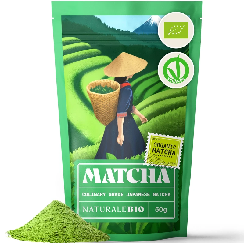 NaturaleBio Japanese Organic Matcha Green Tea Powder - Culinary Grade - 50 gr. Tea Produced in Japan, Uji, Kyoto. Use for Cooking, Baking, Smoothie Making and with Milk. Vegan & Vegetarian Friendly
