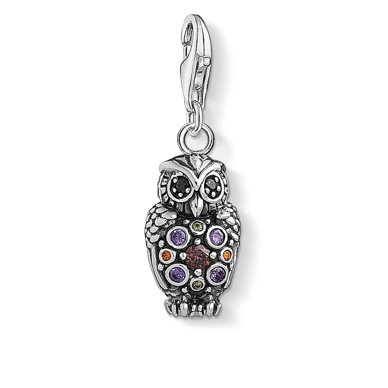 Thomas Sabo Women Charm Pendant Sparkling Owl Charm Club 925 Sterling Silver 1479-643-7