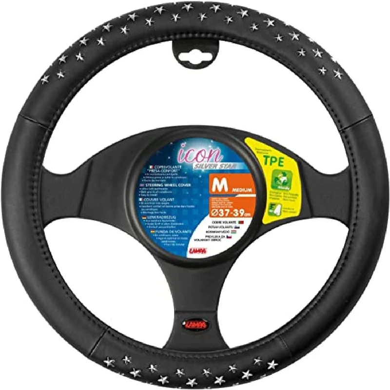 Lampa 32973 Icon Steering Wheel Cover, Black/Silver, 37-39 cm